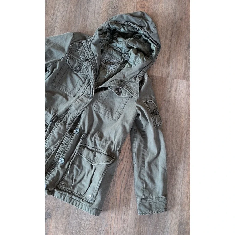 Levis Jacket Womens Med Green Field Hooded Pockets Outdoors Quilted Lined - Picture 2 of 14